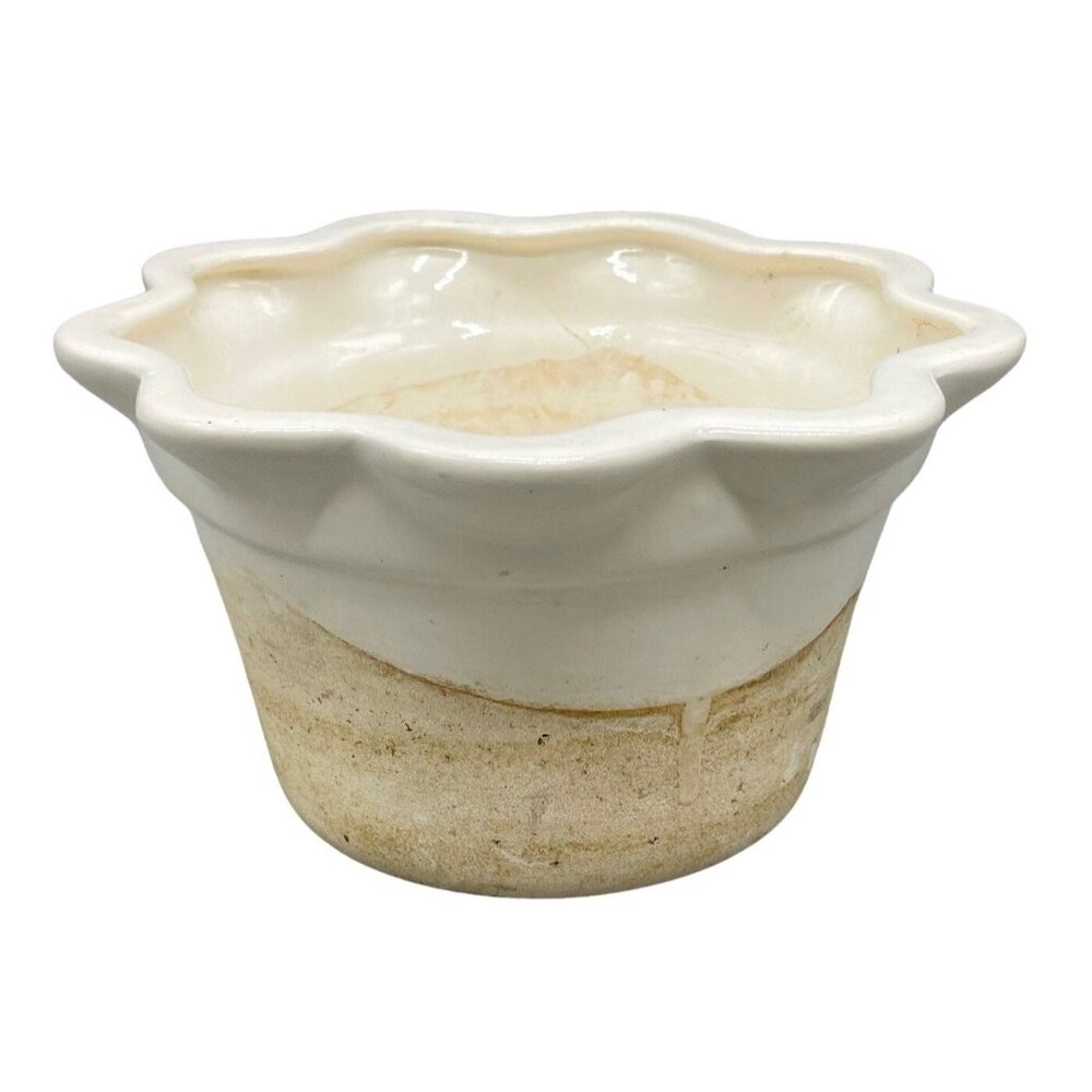 rippled bowl planter vase bowl decor no wholes white glass 7x4" READ